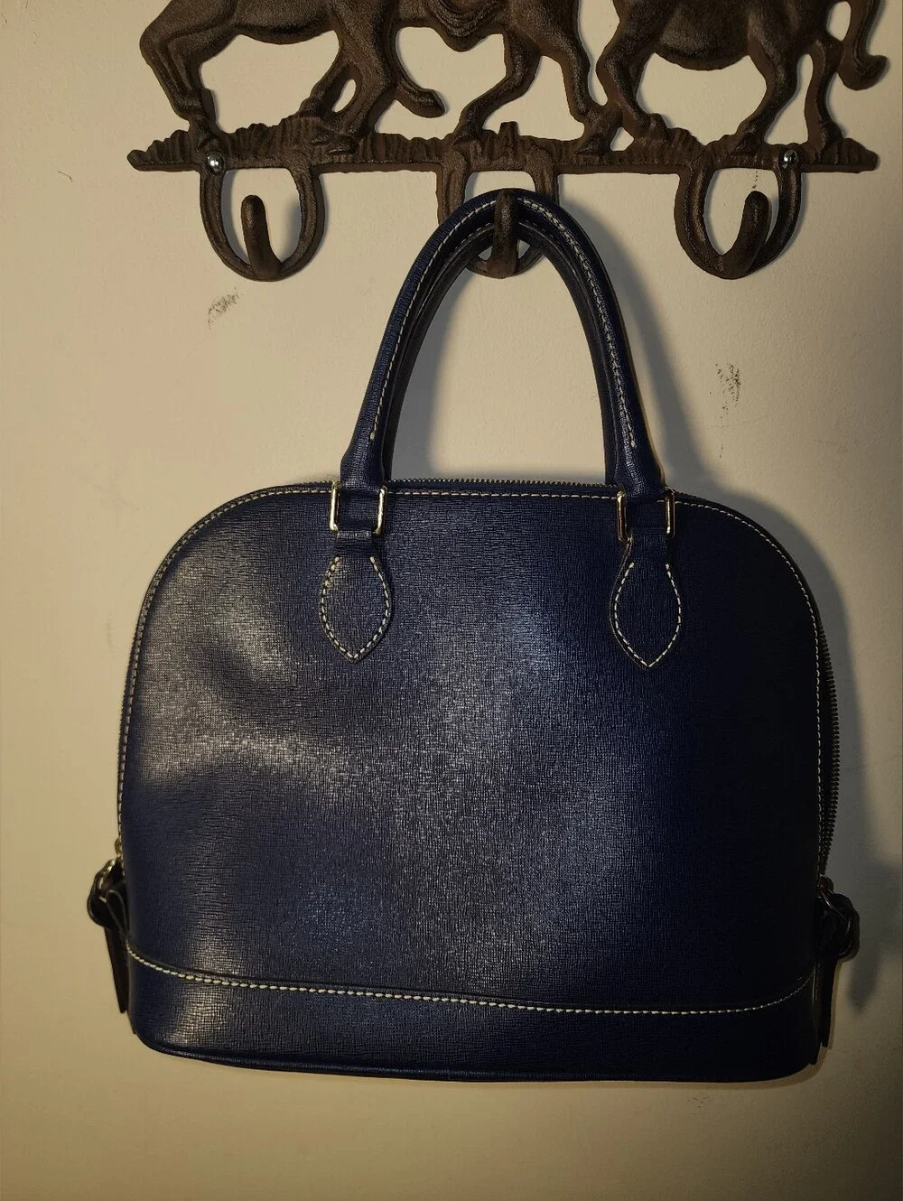 Dooney & Bourke Navy Blue Saffiano Leather Dome Satchel Crossbody Purse - Picture 4 of 8